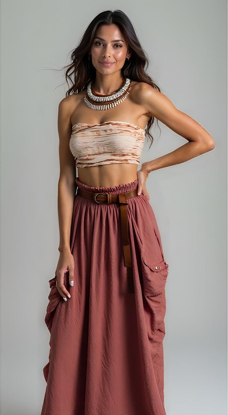 Organic Cotton Boho Maxi Skirt with Pockets