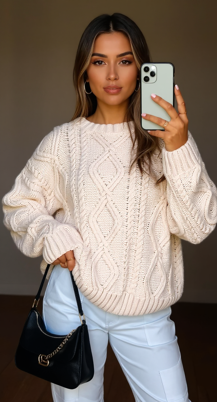 Trendy Queen Women's Oversized Cable Knit Crewneck Sweaters Trendy Queen Women's Oversized Cable Knit Crewneck Sweaters