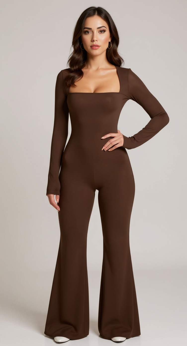 QINSEN Womens Sexy Square Neck Long Sleeve Full Length Leggings Bodycon Stretch Jumpsuit QINSEN Womens Sexy Square Neck Long Sleeve Full Length Leggings Bodycon Stretch Jumpsuit