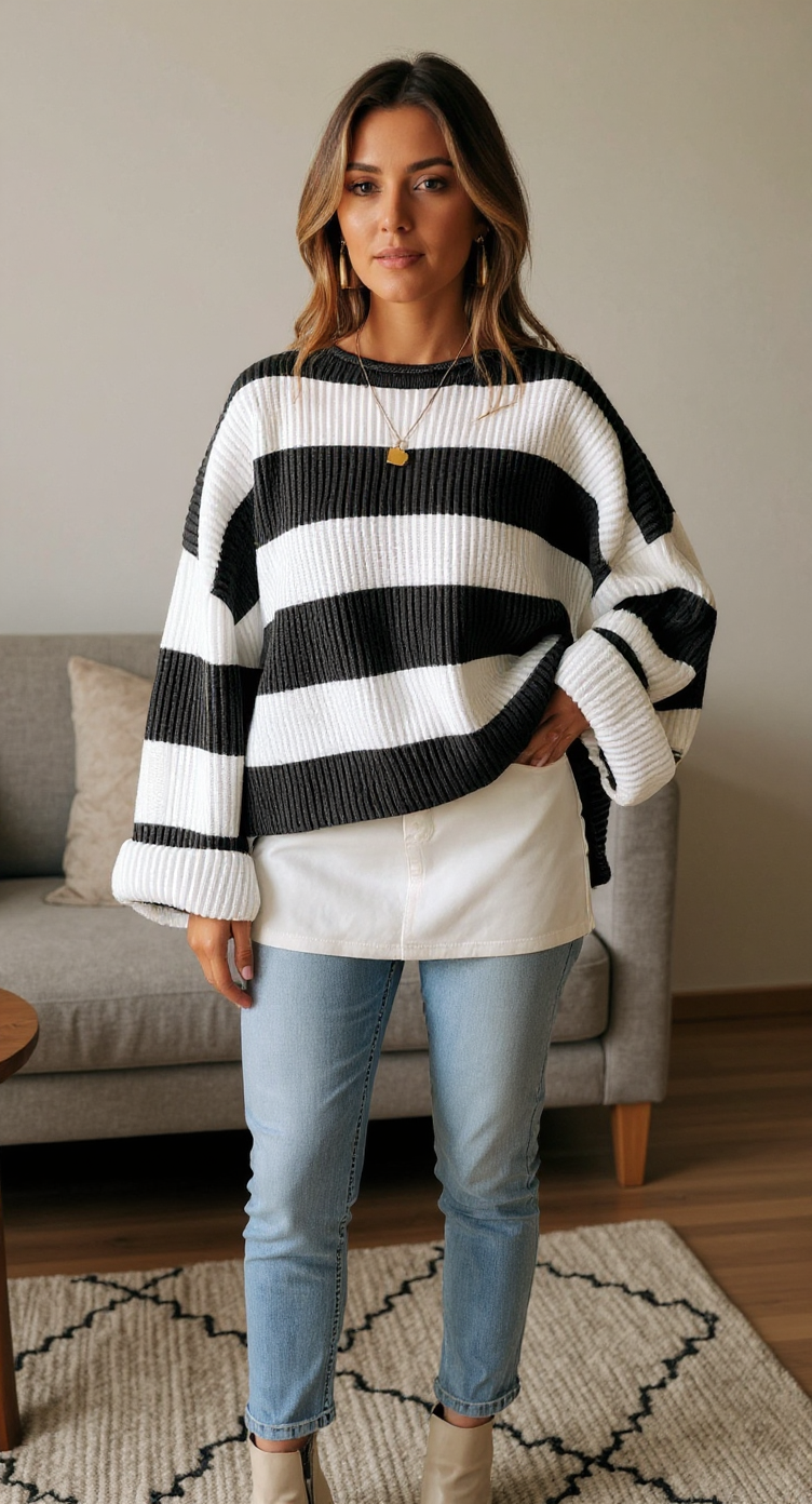 ZESICA Women's 2025 Fall Long Sleeve Oversized Striped Color Block Comfy Loose Crew Neck Knitted Pullover Sweater ZESICA Women's 2025 Fall Long Sleeve Oversized Striped Color Block Comfy Loose Crew Neck Knitted Pullover Sweater