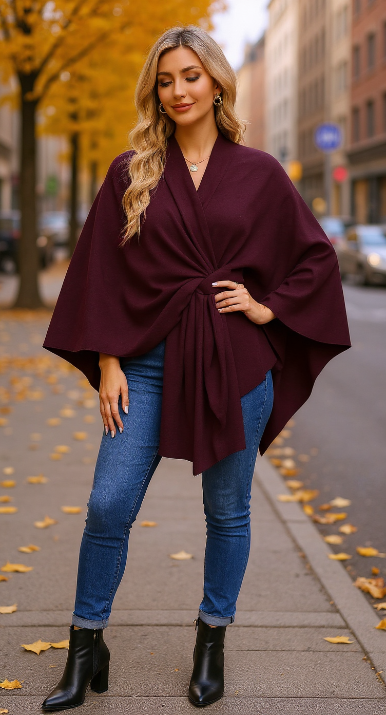 PULI Women's Elegant Shawl Wraps Soft Open Front Poncho Sweater for Spring Fall Winter PULI Women's Elegant Shawl Wraps Soft Open Front Poncho Sweater for Spring Fall Winter