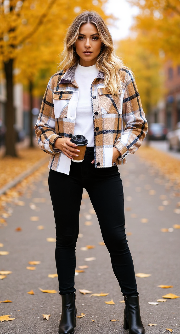 Zeagoo Flannels for Women Cropped Shacket Jacket Fashion Plaid Button Down Shirt 2025 Fall Coat Tops Zeagoo Flannels for Women Cropped Shacket Jacket Fashion Plaid Button Down Shirt 2025 Fall Coat Tops