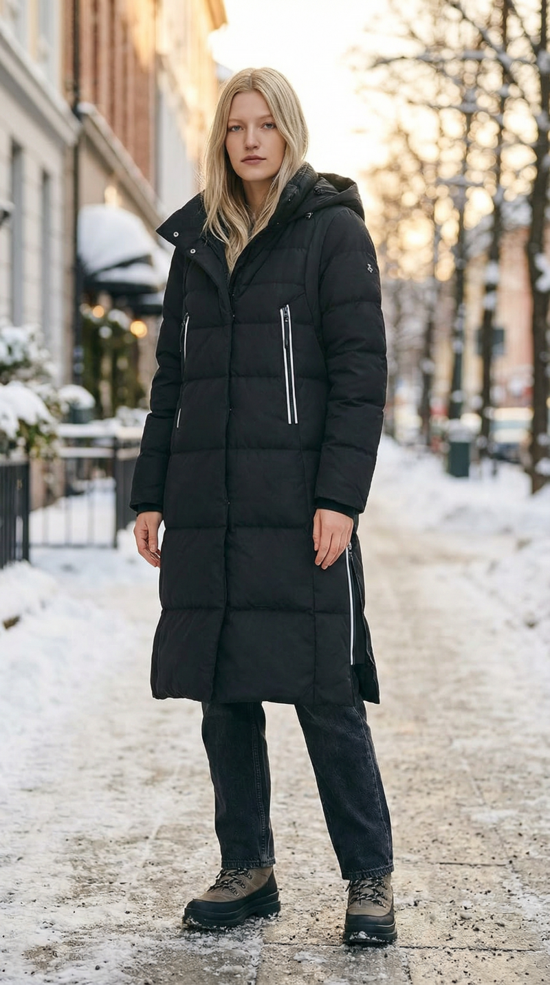 Orolay Women's Thickened Long Down Jacket Winter Down Coat Hooded Puffer Jacket with Side Zipper